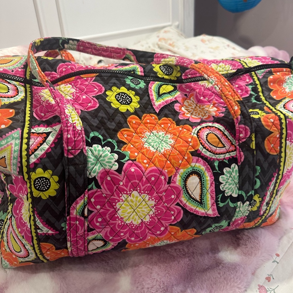 Vera Bradley Pink and Orange Travel Bag with Floral Paisley Design